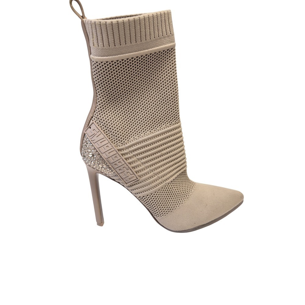 Steve Madden Maxwelle Rhinestone Sock Boots Beige Knit Stiletto Pointed Toe 7.5M - Picture 2 of 11